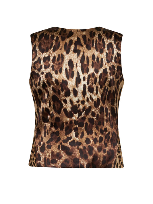 Gilet monopetto in lana e seta stretch stampa Leo