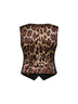 Gilet in lana stretch nera con retro stampa Leopardo