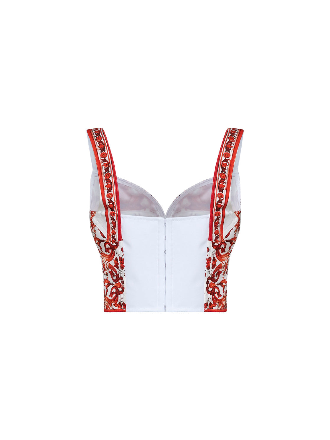 Top bustier in charmeuse stampa Maiolica arancione