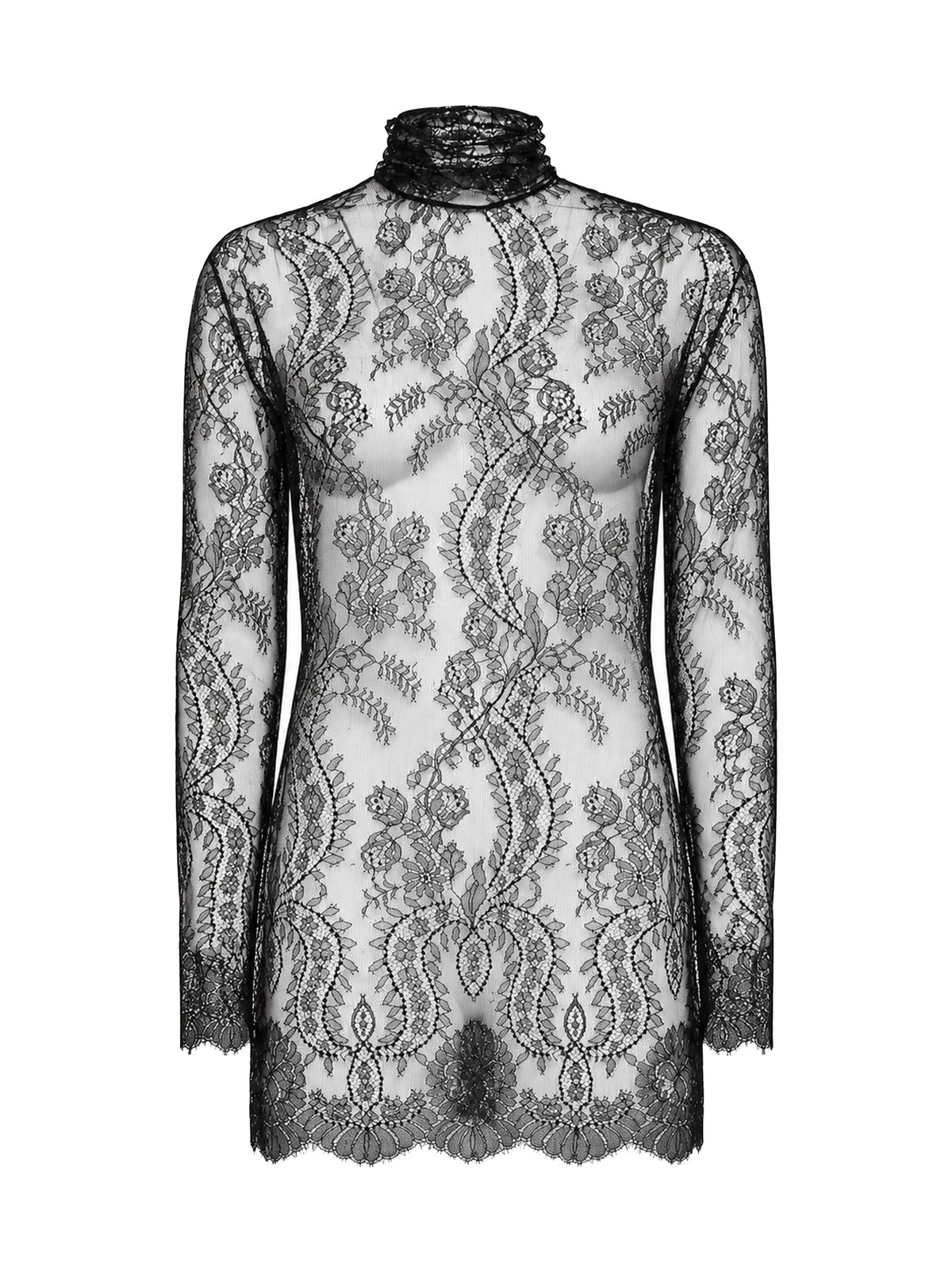 Top lungo in pizzo Chantilly nero