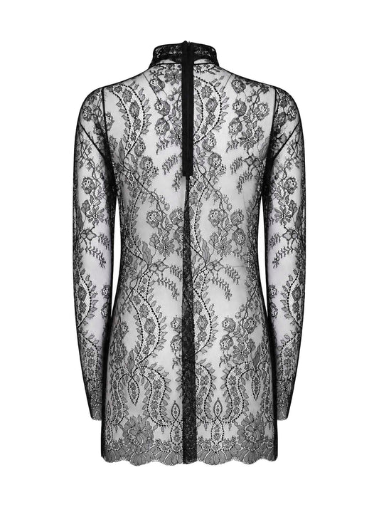 Top lungo in pizzo Chantilly nero