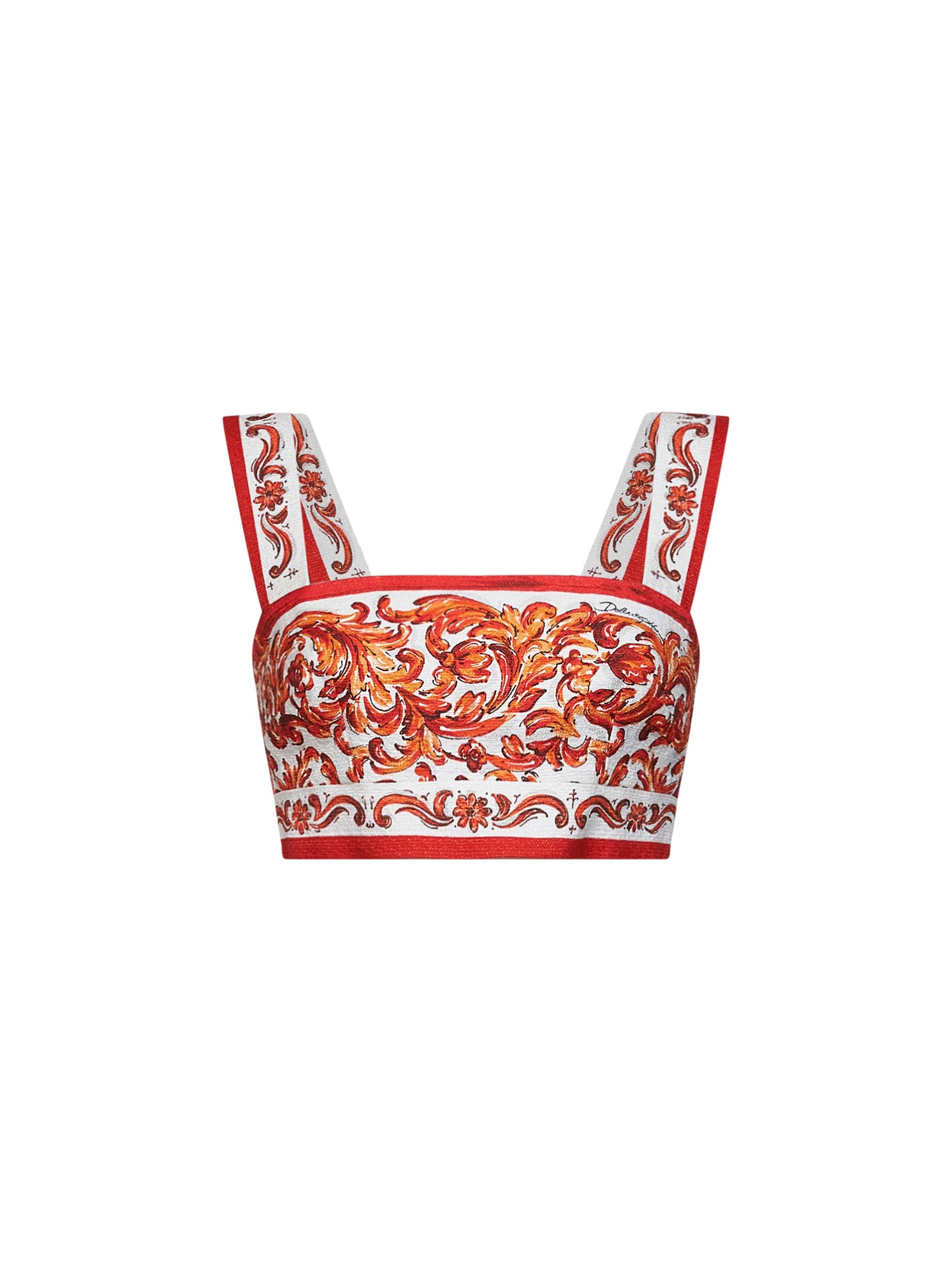 Top bralette in stuoia stampa Maiolica arancione
