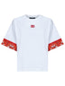 T-shirt in jersey bianco con foulard stampa Maiolica