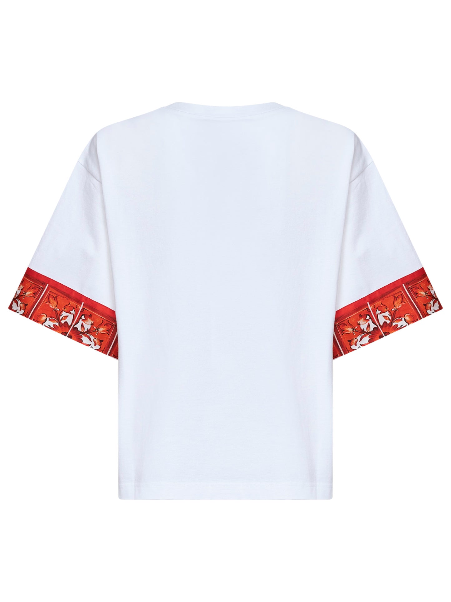T-shirt in jersey bianco con foulard stampa Maiolica