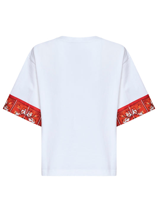 White jersey T-shirt with Maiolica-print scarf