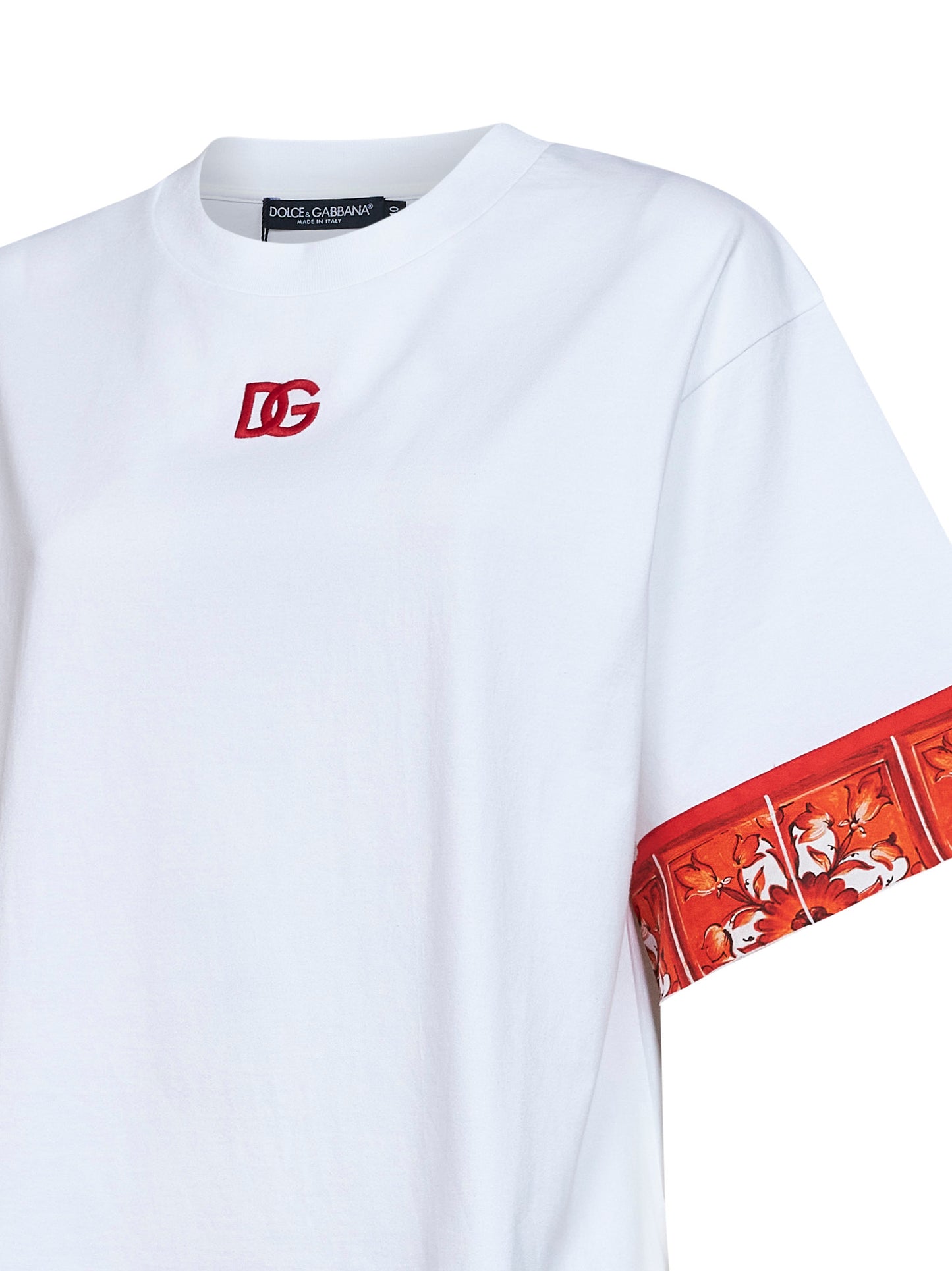 T-shirt in jersey bianco con foulard stampa Maiolica
