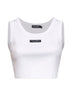 Canotta crop in cotone a costine bianco con logo