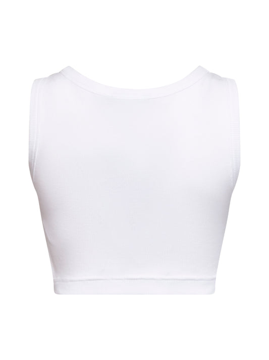 Canotta crop in cotone a costine bianco con logo