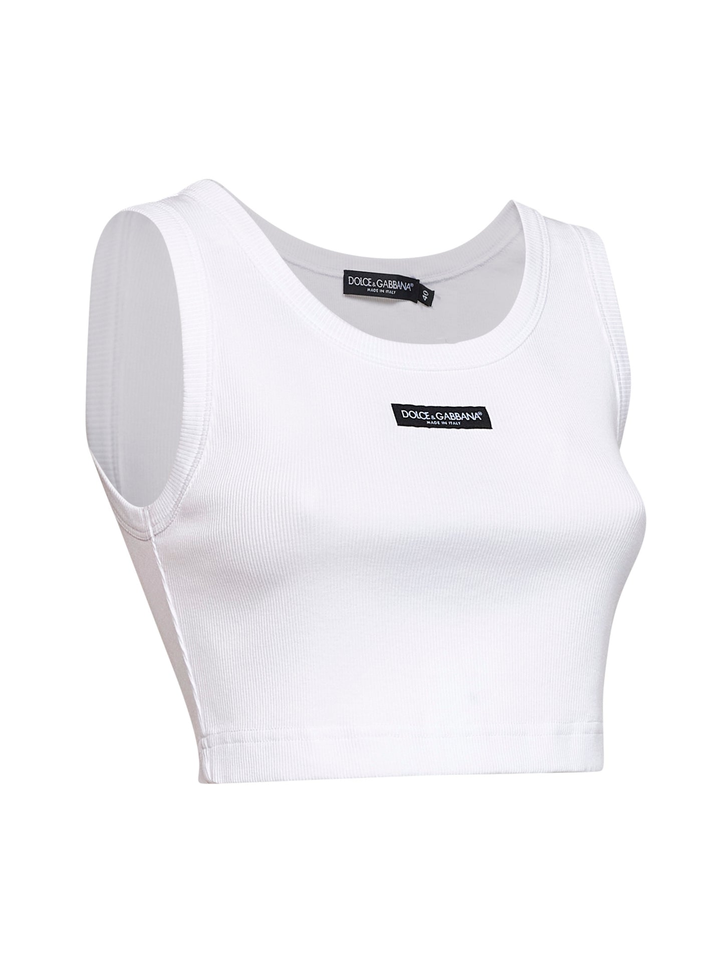 Canotta crop in cotone a costine bianco con logo