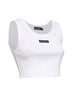 Canotta crop in cotone a costine bianco con logo