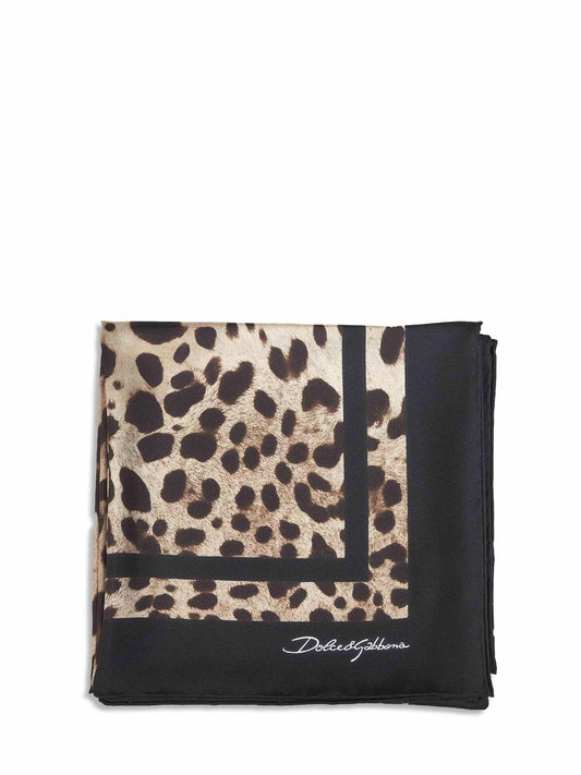 Foulard in twill di seta stampa Leopardo