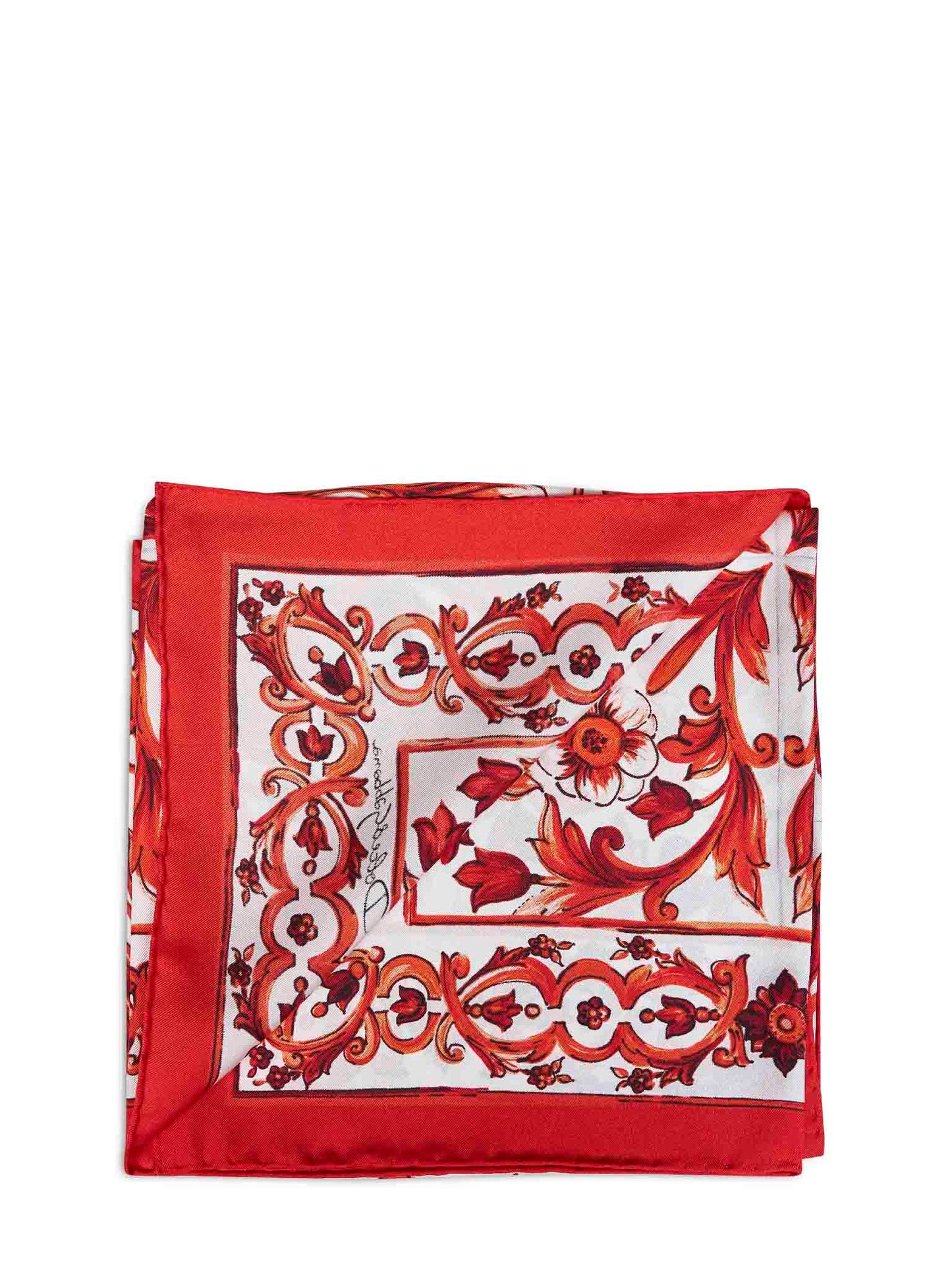 Orange Maiolica-print silk twill scarf