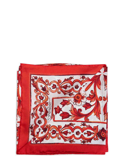 Foulard in twill di seta stampa Maiolica arancione
