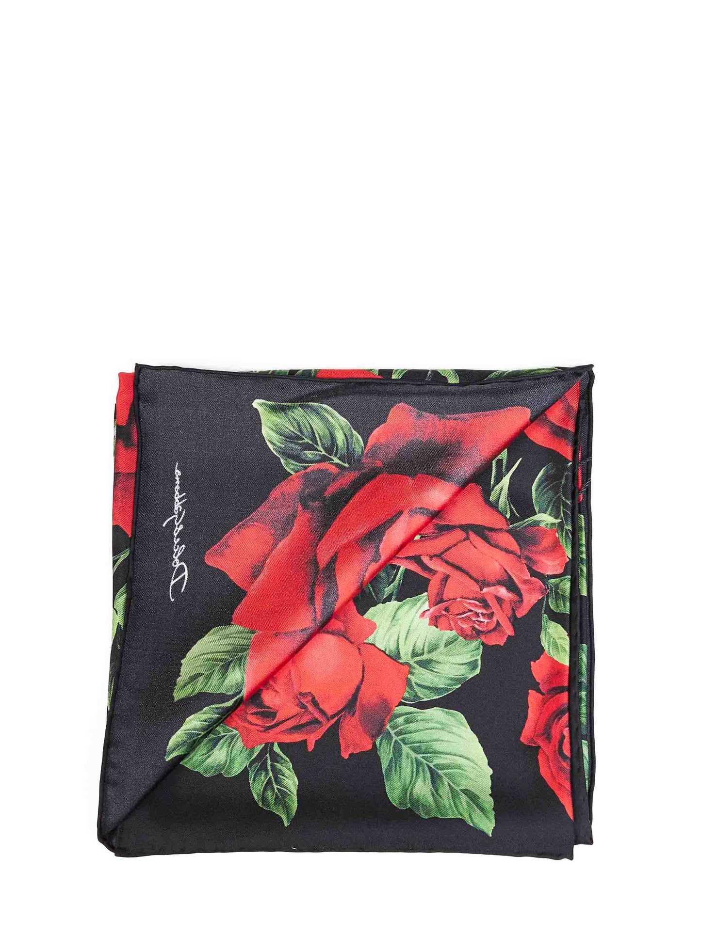 Black Rose-print silk twill scarf