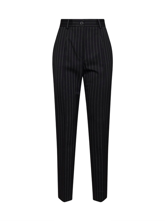 Black pinstriped stretch wool cigarette trousers