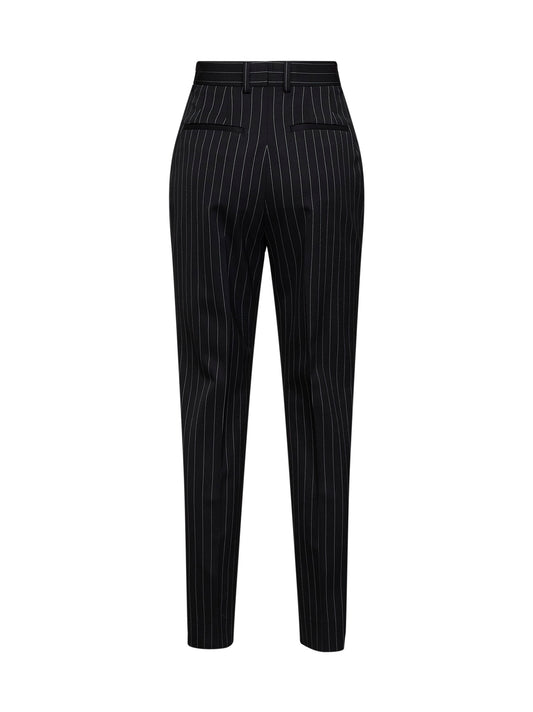 Black pinstriped stretch wool cigarette trousers