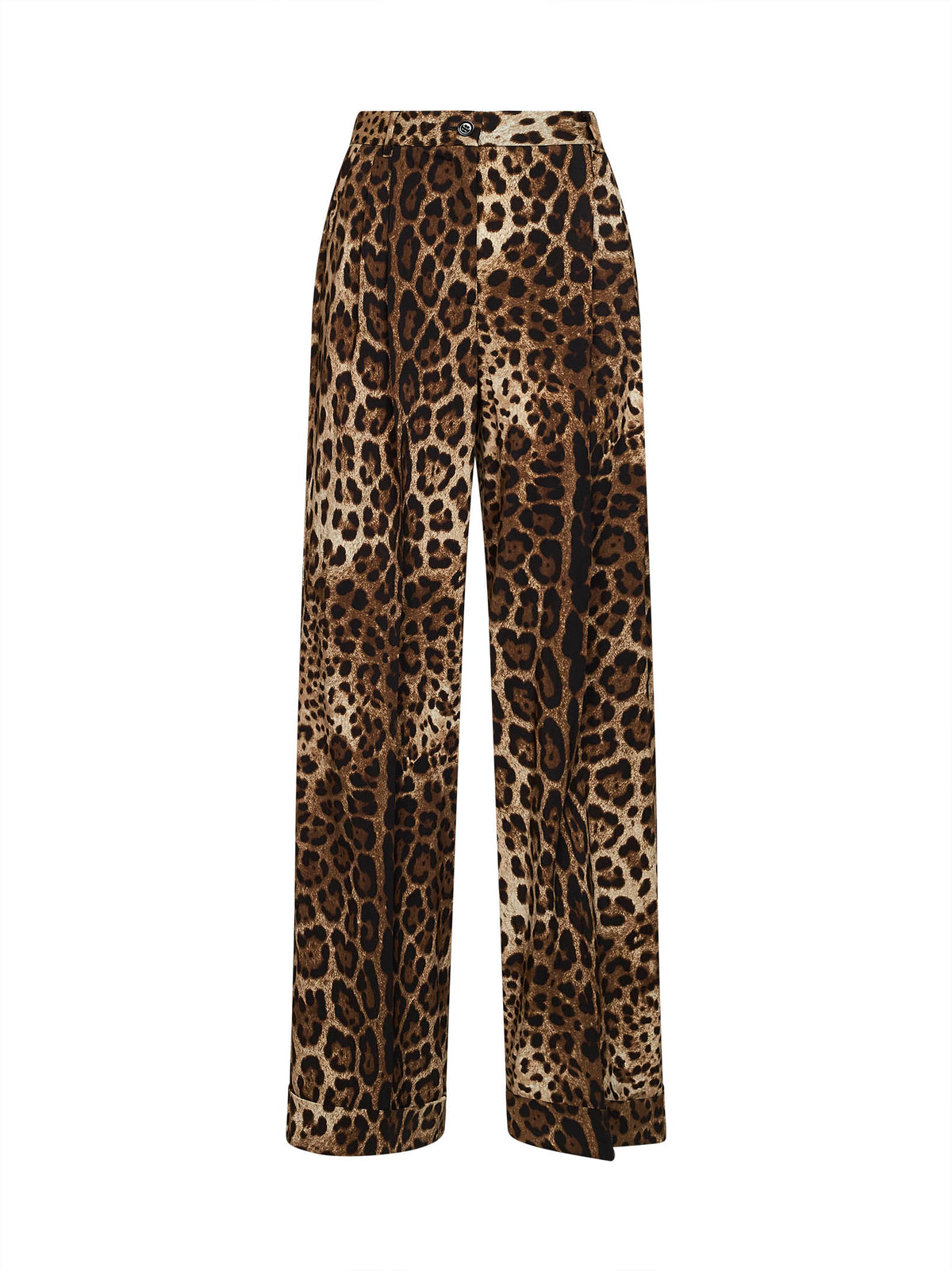 Leo-print stretch wool wide-leg trousers
