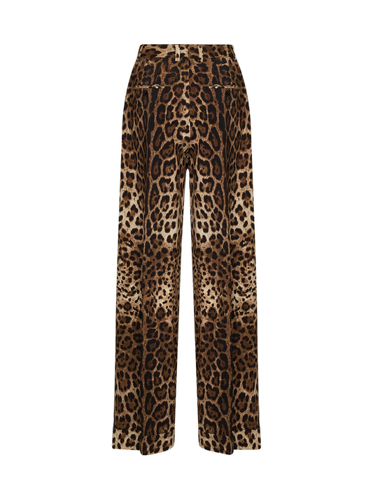 Pantaloni ampi in lana stretch stampa Leo