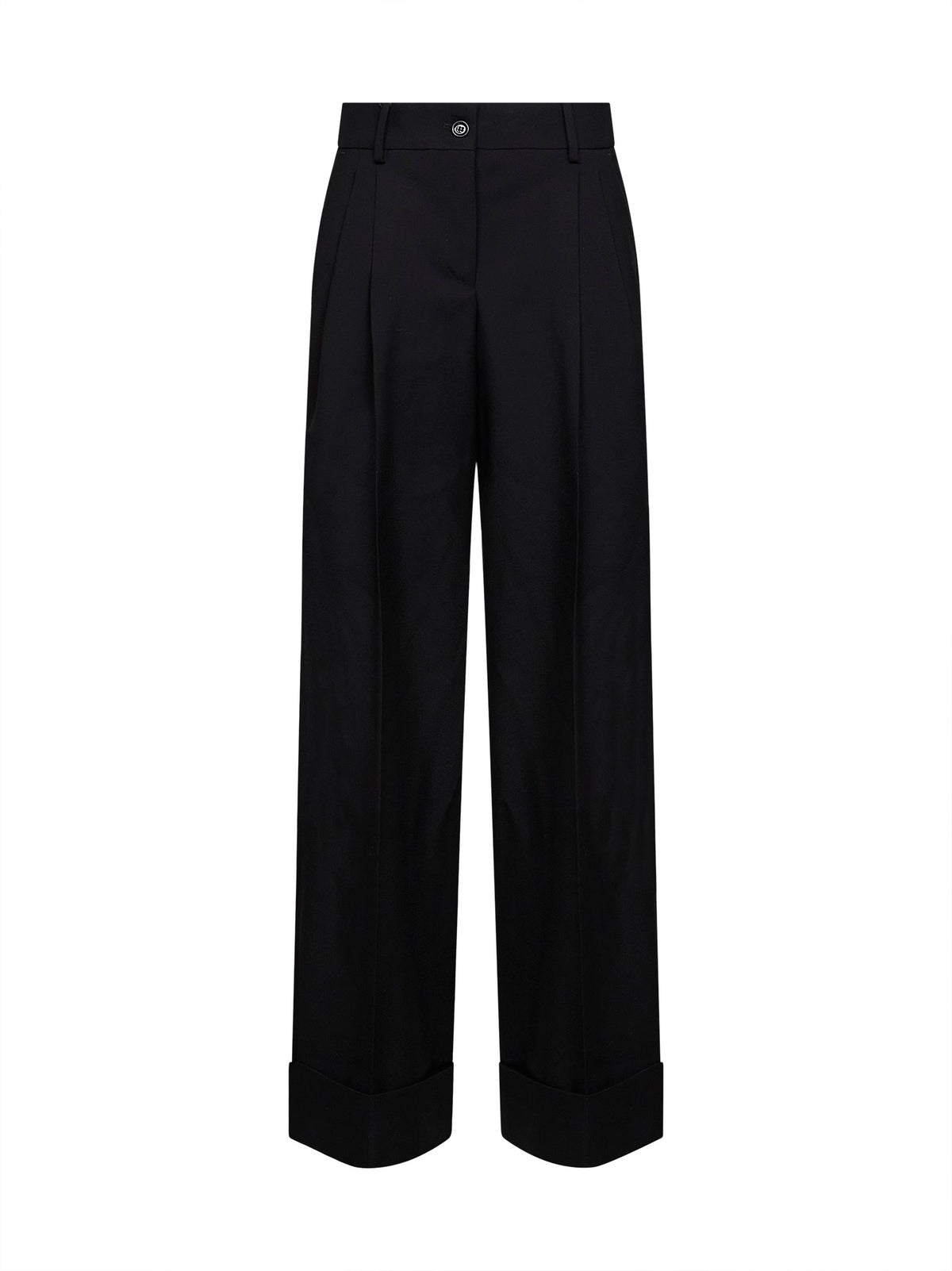 Pantaloni con risvolto in lana vergine nera