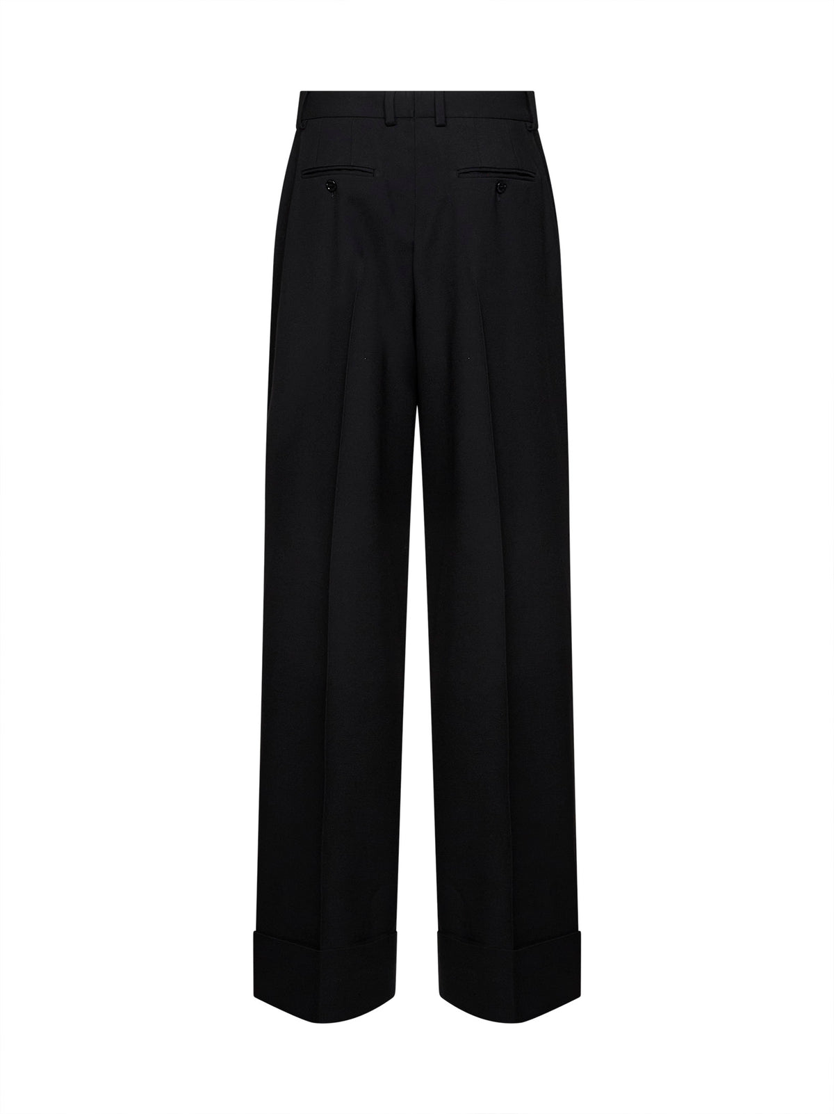 Pantaloni con risvolto in lana vergine nera
