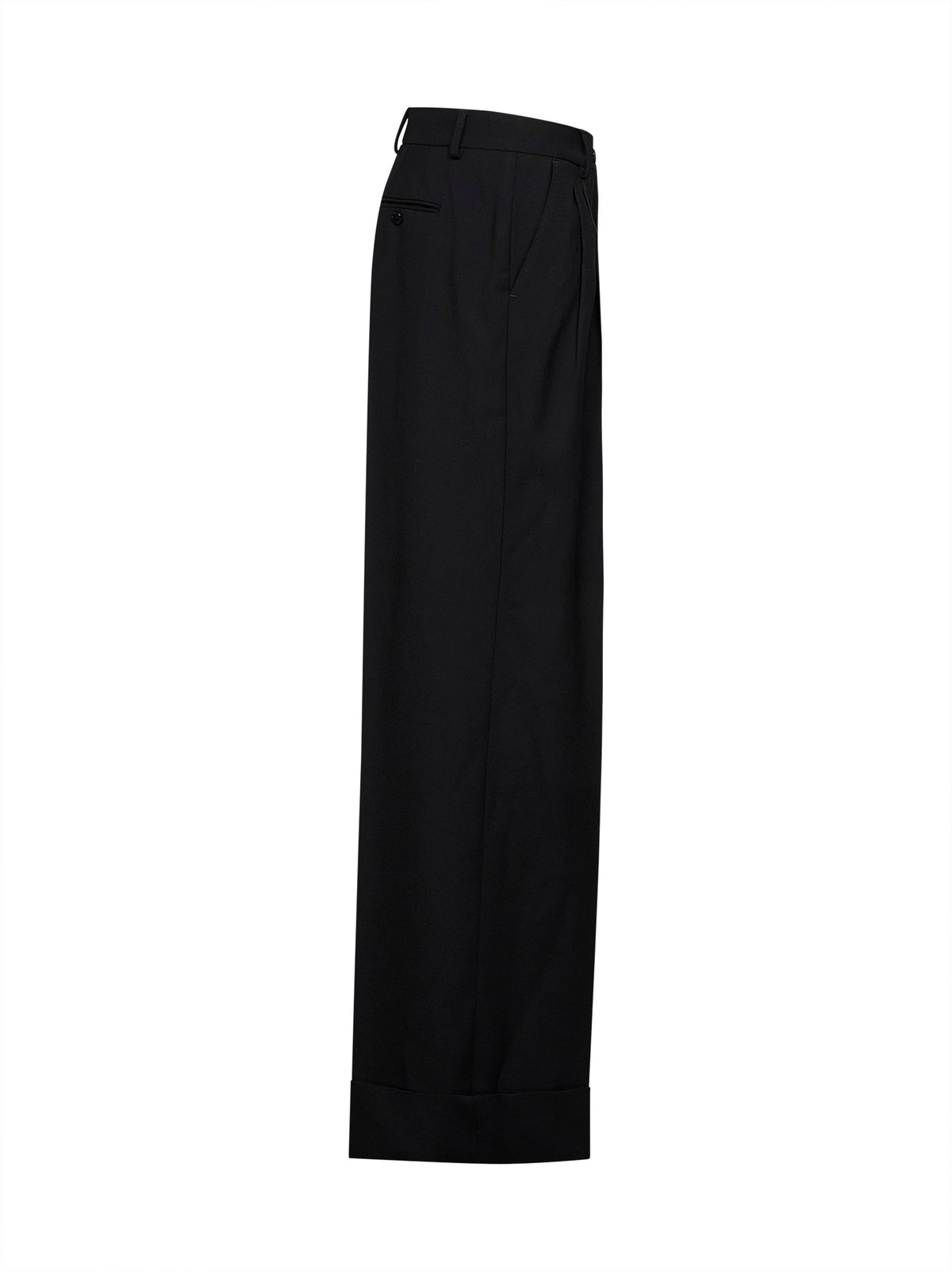 Pantaloni con risvolto in lana vergine nera