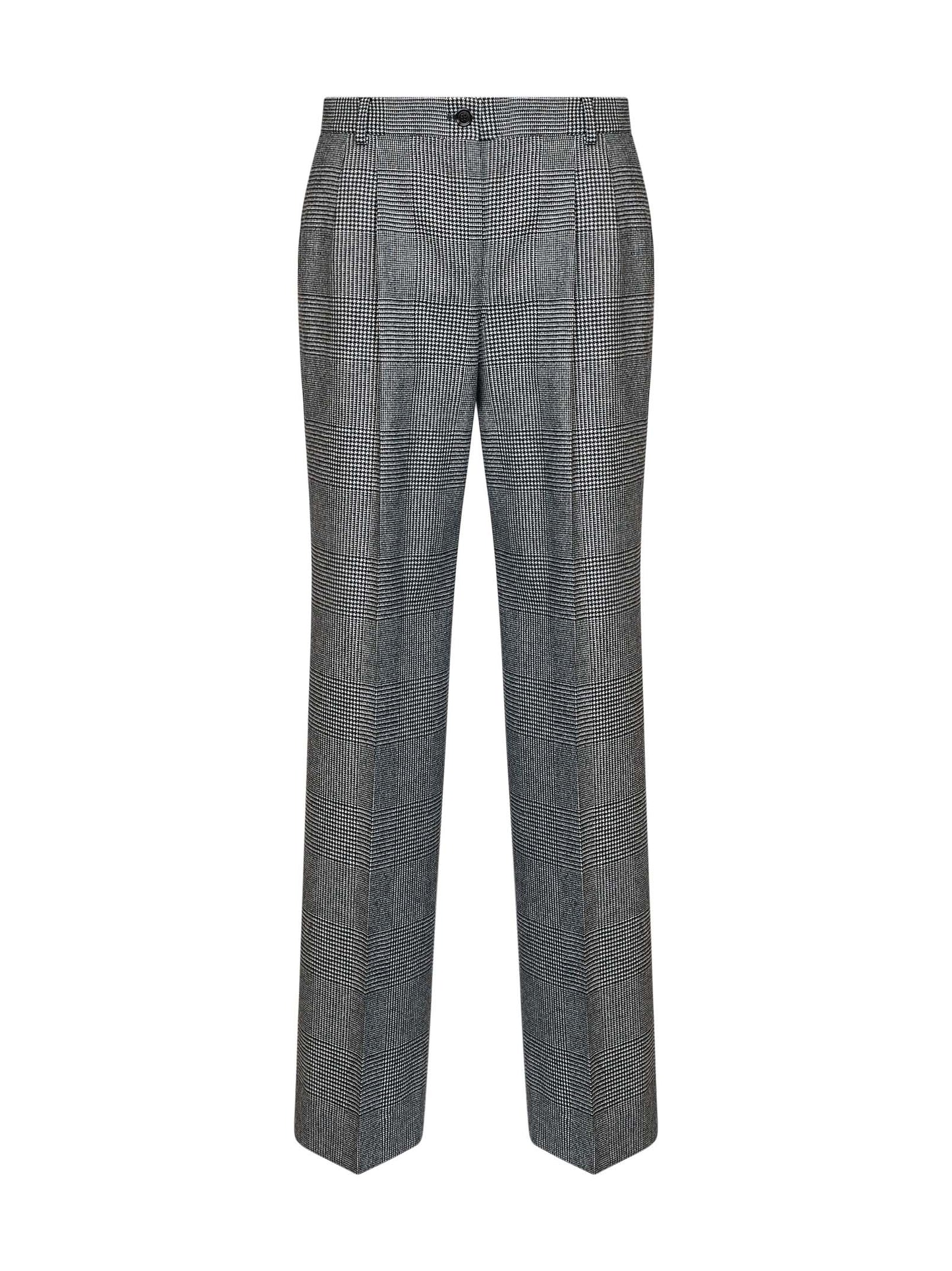 Black and white Prince of Wales check wool and cashmere straight-leg trousers