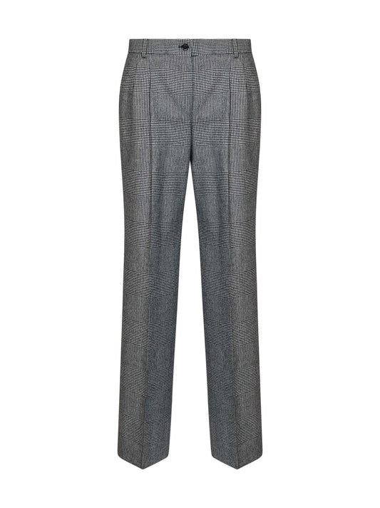 Black and white Prince of Wales check wool and cashmere straight-leg trousers