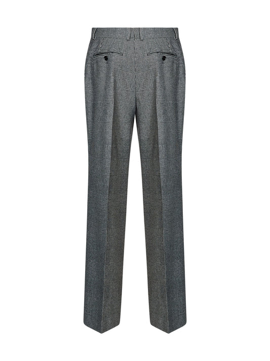 Black and white Prince of Wales check wool and cashmere straight-leg trousers