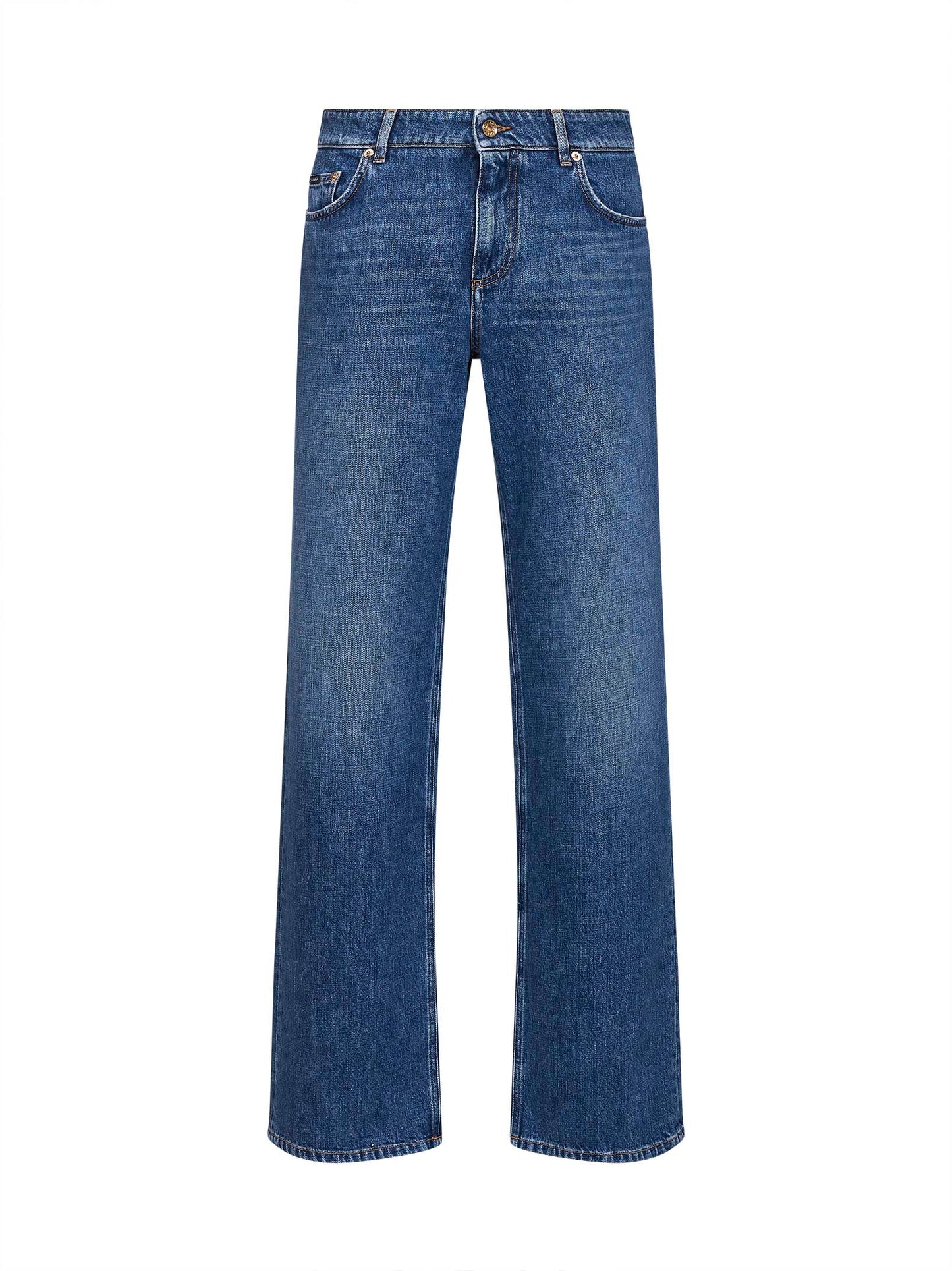Blue cotton denim loose straight-leg jeans