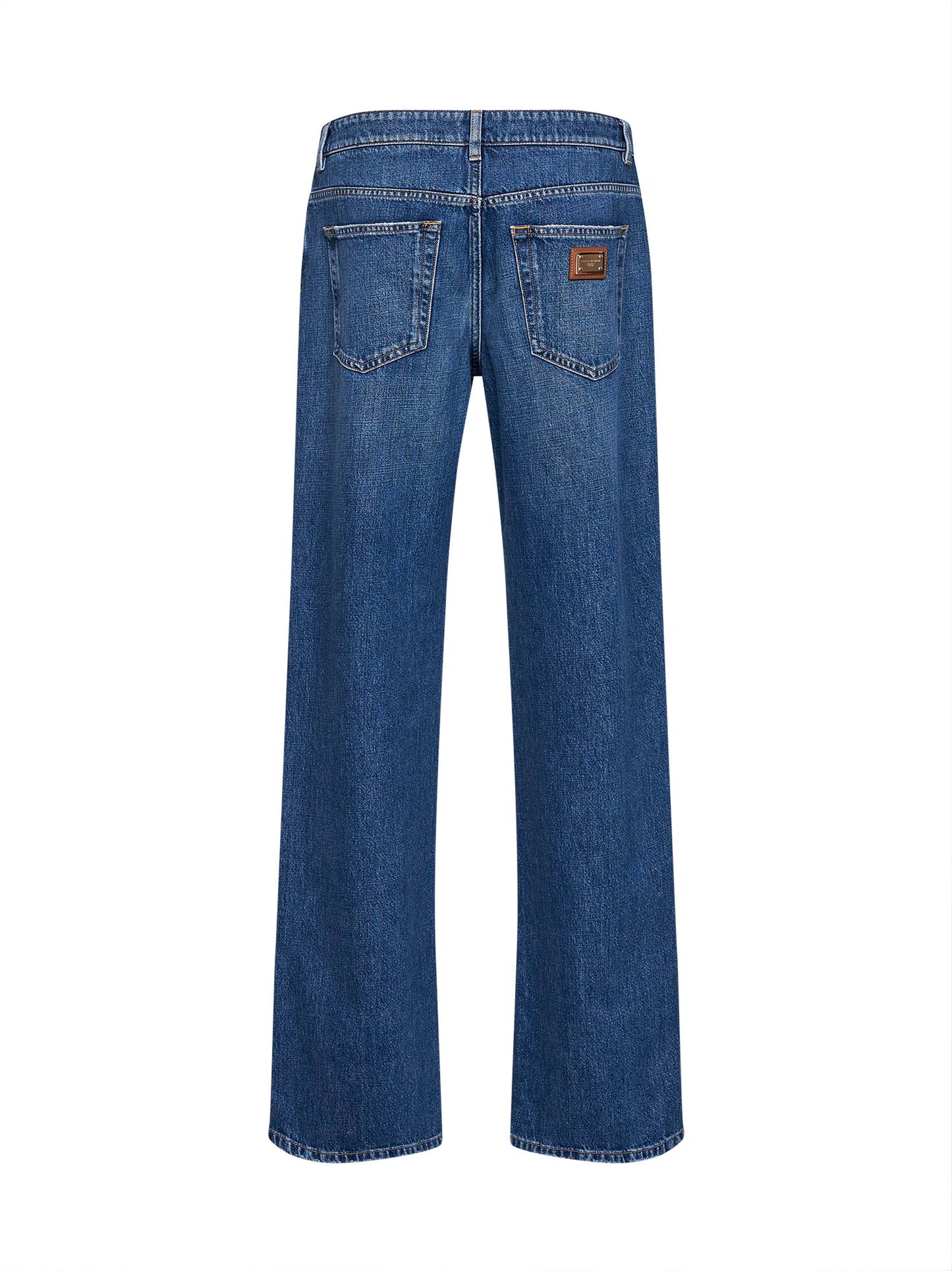 Blue cotton denim loose straight-leg jeans