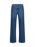 Blue cotton denim loose straight-leg jeans