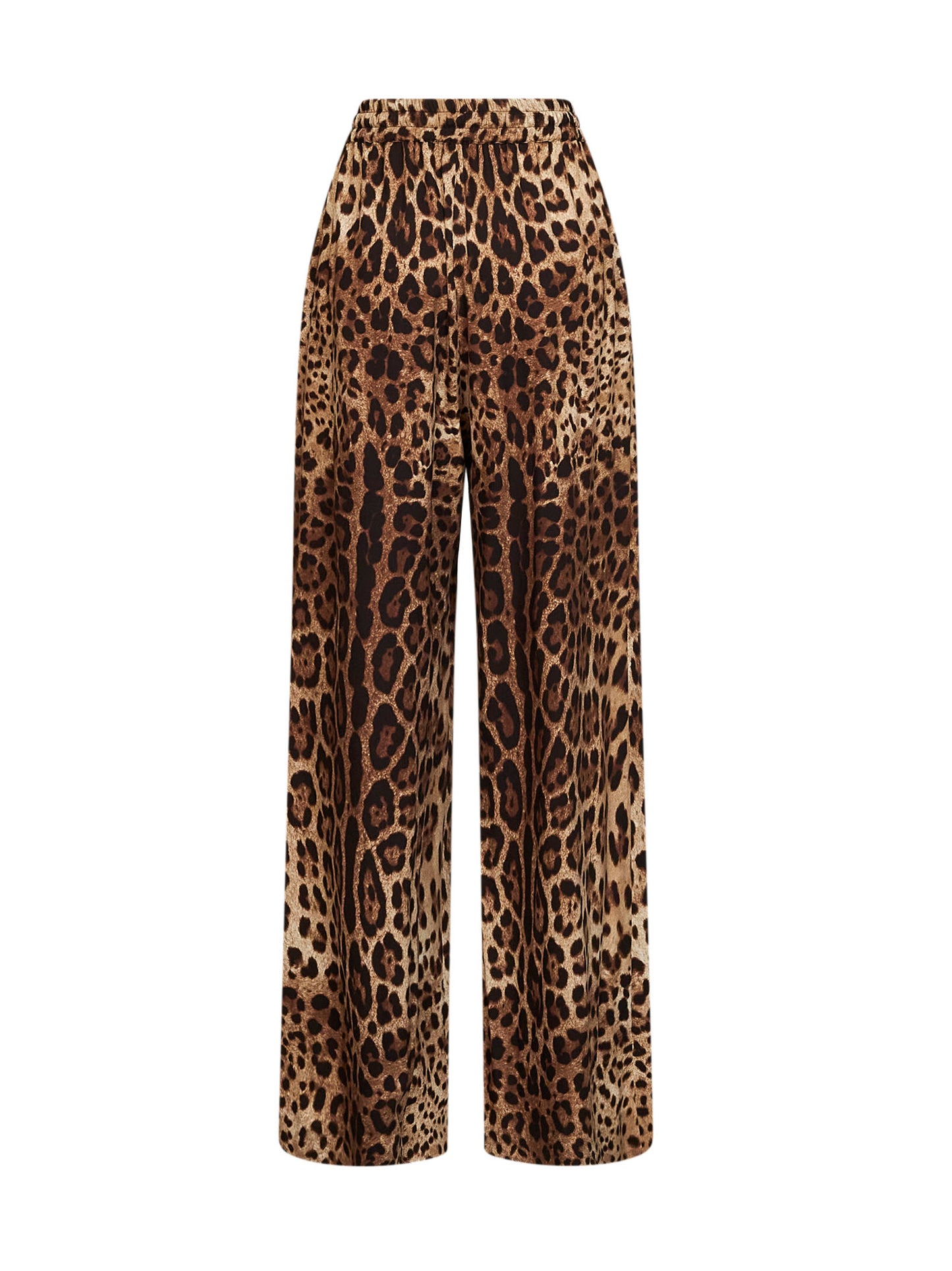 Leo-print stretch silk wide-leg trousers