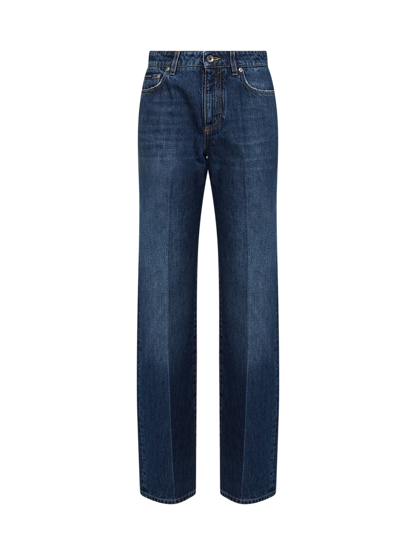 Blue cotton denim straight jeans