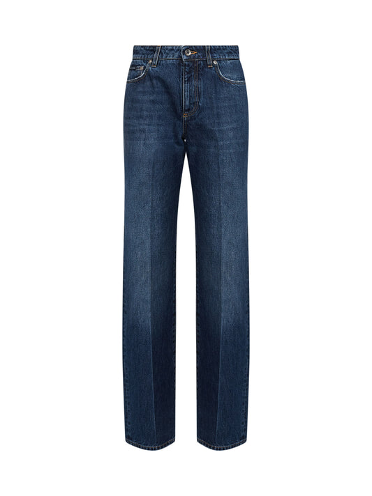 Blue cotton denim straight jeans