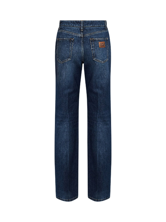 Blue cotton denim straight jeans