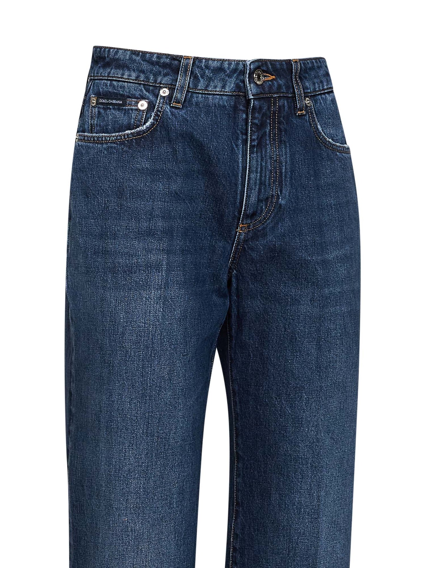 Blue cotton denim straight jeans