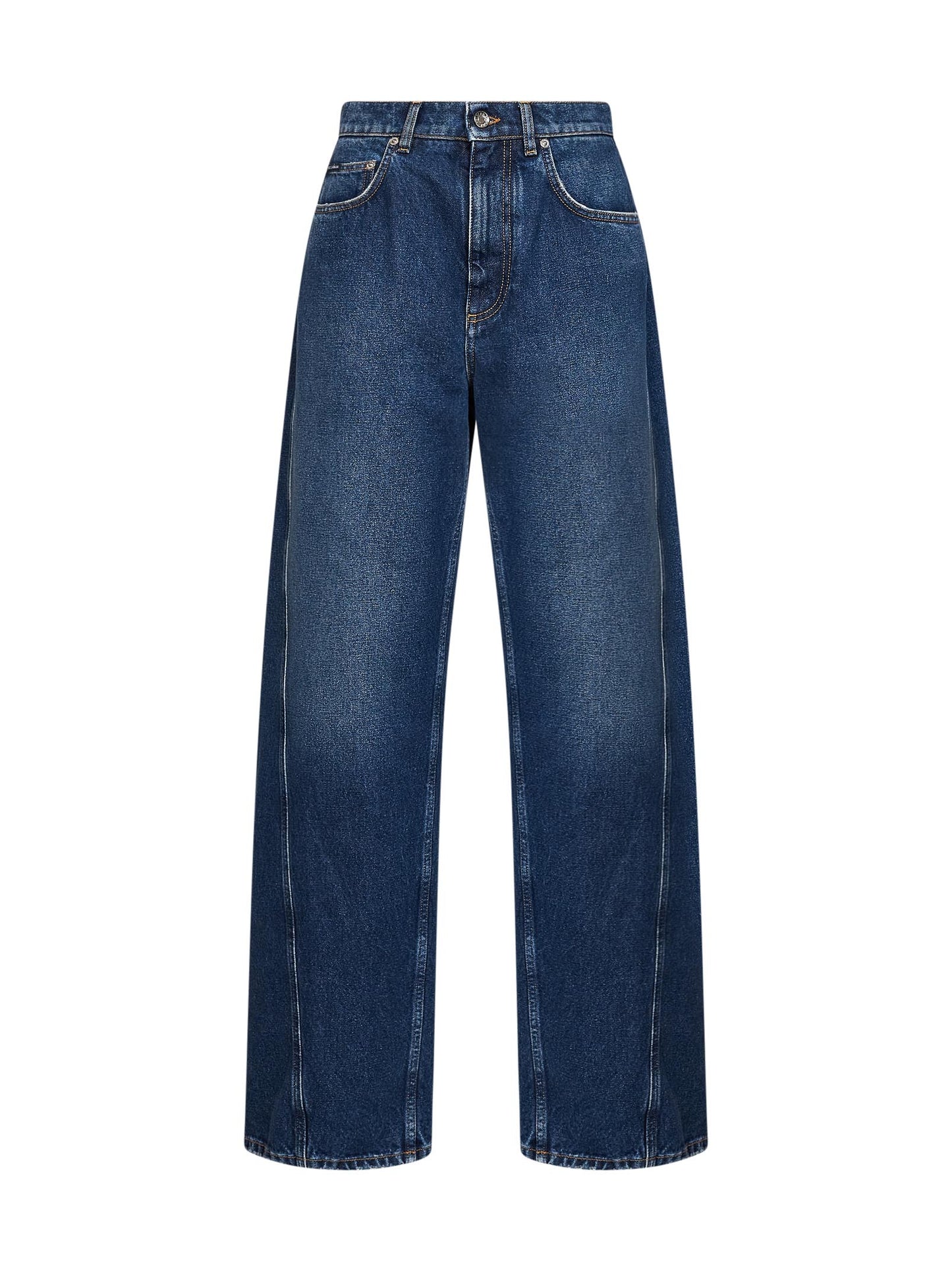Jeans barrel in denim di cotone blu