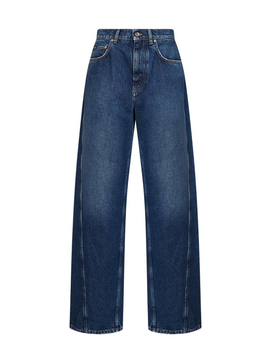 Blue cotton denim barrel jeans
