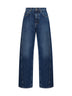Jeans barrel in denim di cotone blu