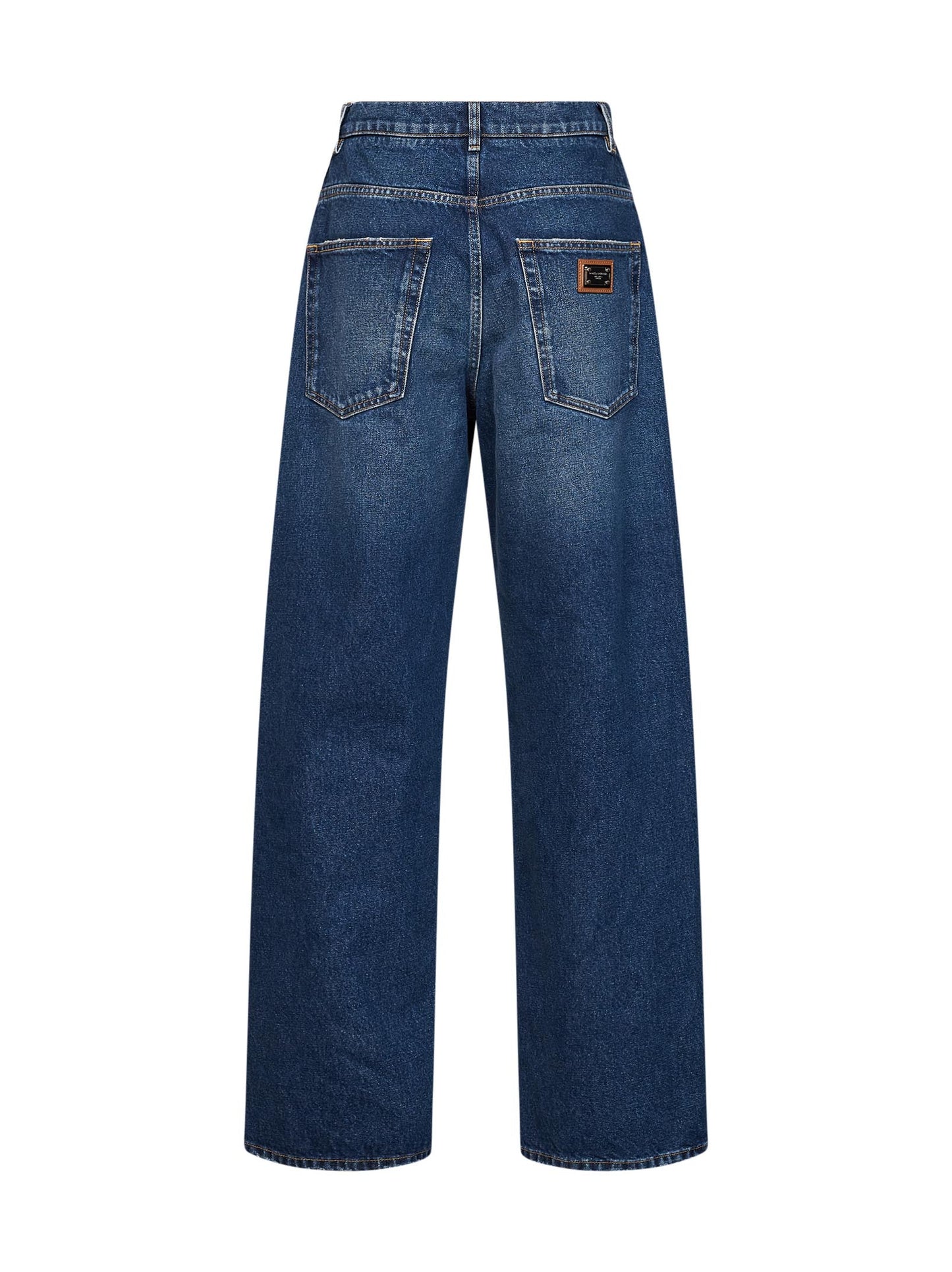 Jeans barrel in denim di cotone blu