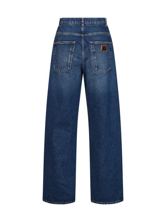 Blue cotton denim barrel jeans