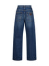 Jeans barrel in denim di cotone blu