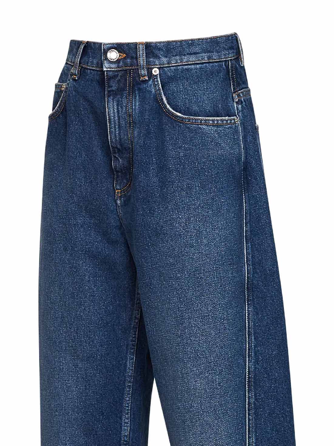 Jeans barrel in denim di cotone blu