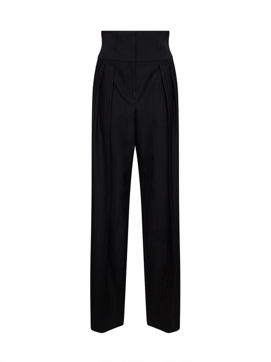 Black striped wool jacquard trousers with basque
