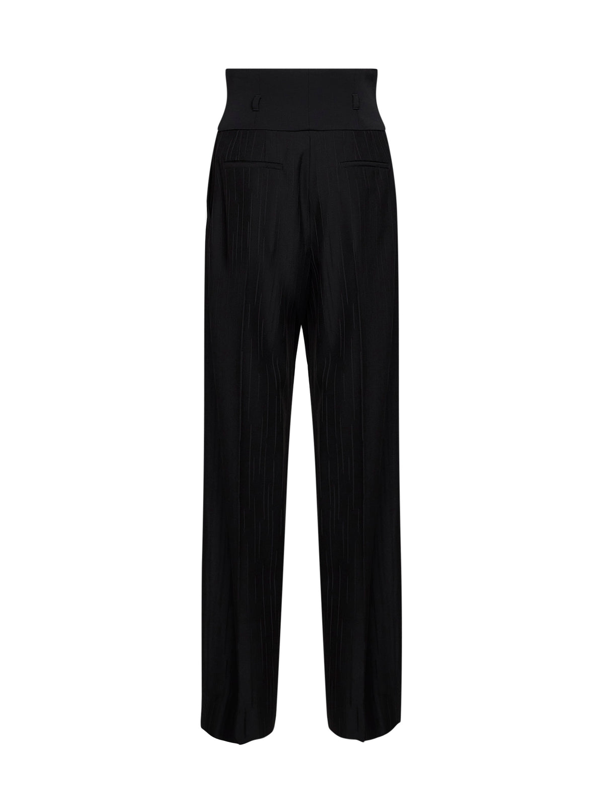 Pantaloni con baschina in jacquard di lana rigata nera