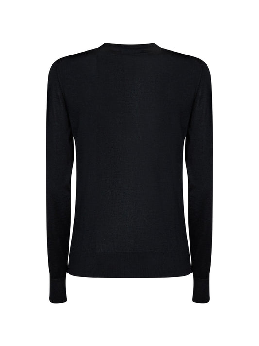 Black cashmere and silk knit cardigan with logo