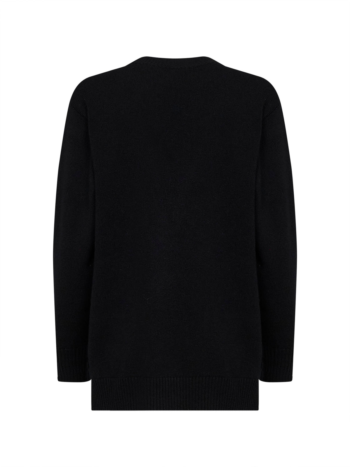 Black virgin wool knit cardigan with logo embroidery