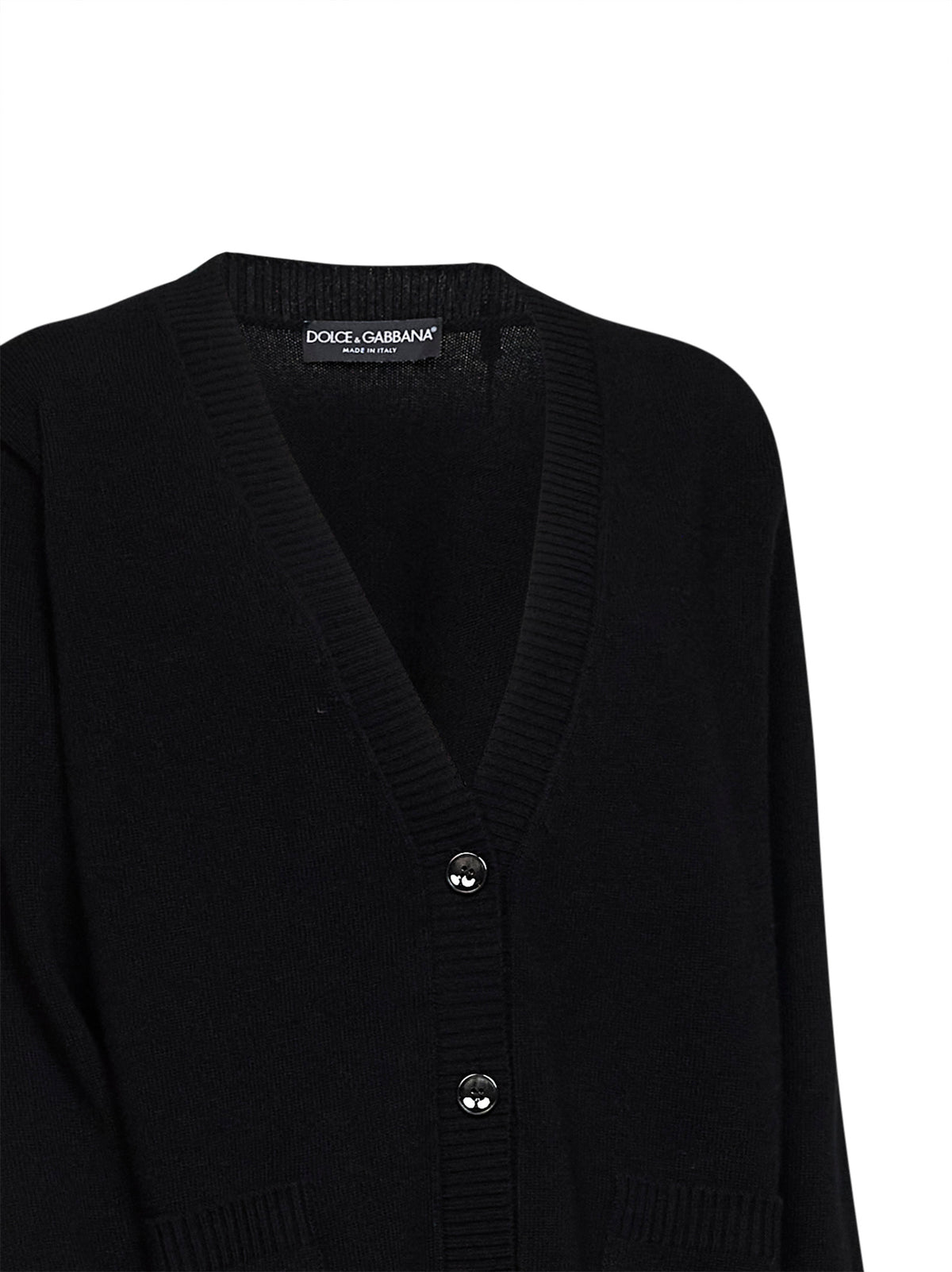 Black virgin wool knit cardigan with logo embroidery