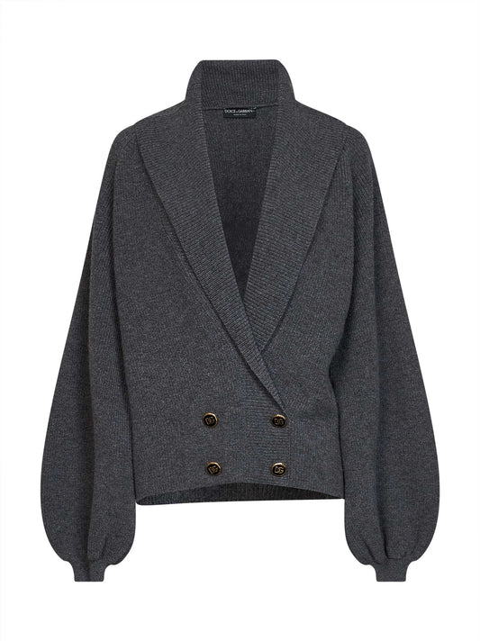 Gunmetal grey virgin wool knit cardigan