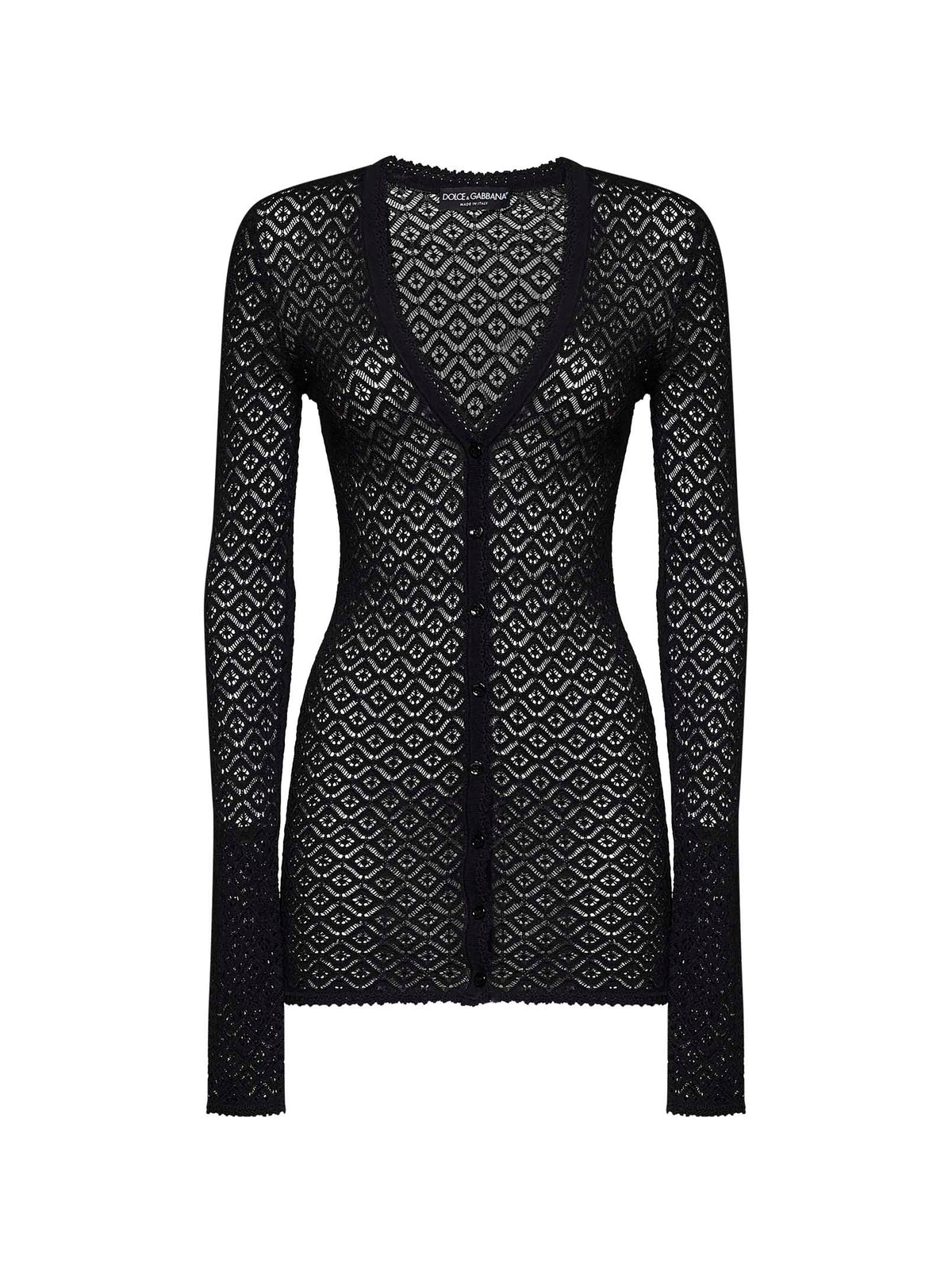 Cardigan lungo in pizzo stretch nero